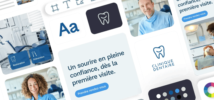 Identité visuelle d’une clinique dentaire au Québec avec logo, palette de couleurs, typographie et visuels professionnels